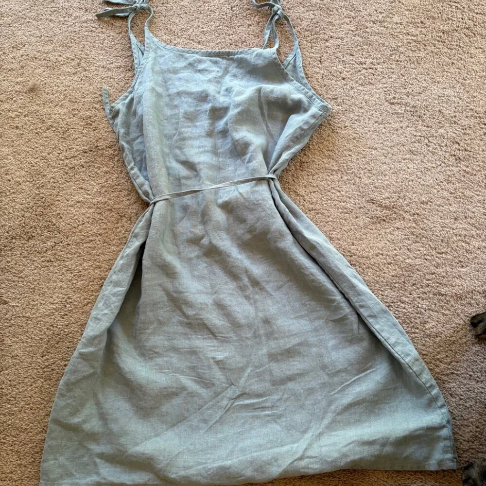 Dusty Aqua Linen Sundress M - Picture 2 of 7